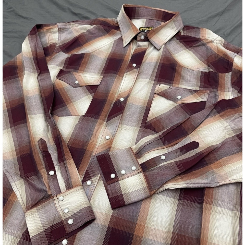 Wyoming Traders Men's 3XL Tall Plum Tan Plaid Pearl Snap Western Shirt NWT L/S